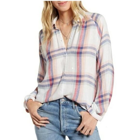 Rails Women's Natalie White Melon Plaid Button Up Shirt Size Large - Picture 1 of 9
